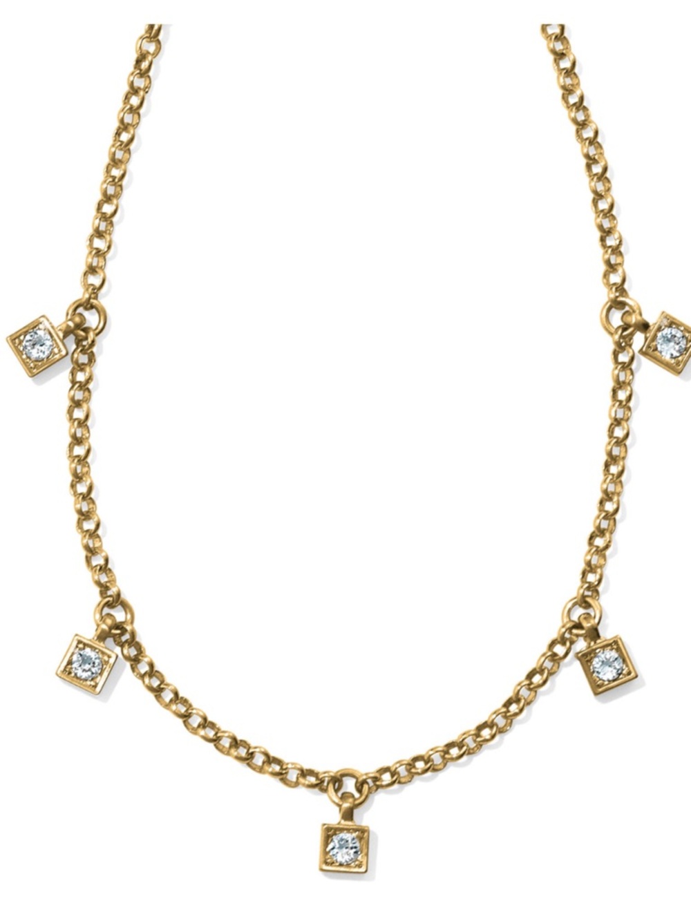 Brighton Gold Chain Necklace with Clear Square Crystal Charms